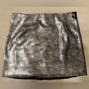 Free People Silver Sequins Skirt, Black & Silver, S